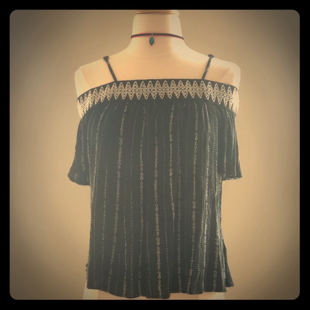 Spaghetti strap black and white shirt